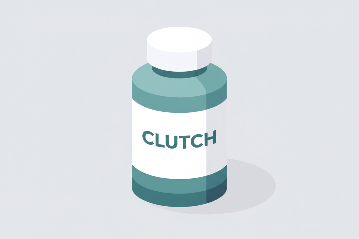 Supplement bottle with CLUTCH label